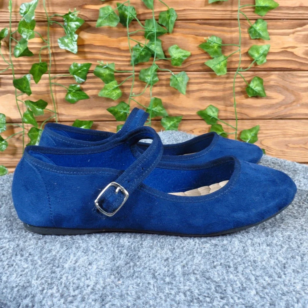 Ollio Women Mary Jane Ballet Flats Size 7.5 Everyday Comfort Blue Faux Suede